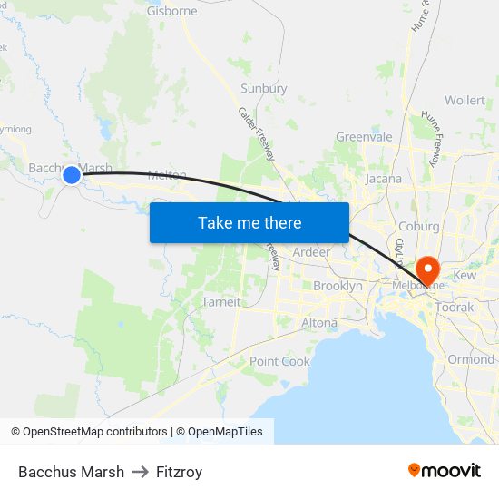 Bacchus Marsh to Fitzroy map