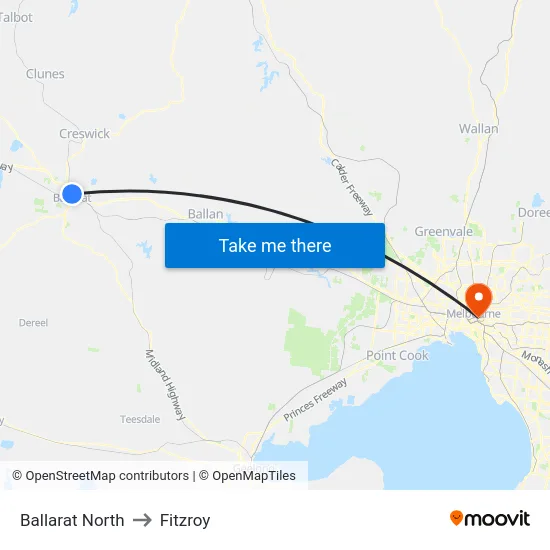 Ballarat North to Fitzroy map
