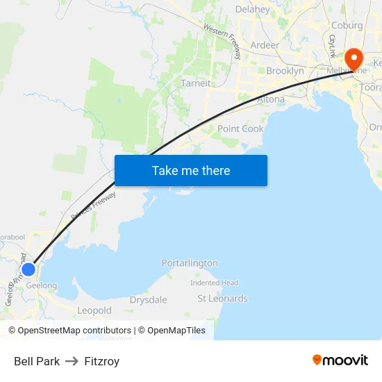 Bell Park to Fitzroy map