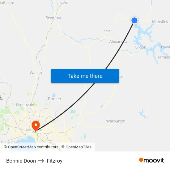 Bonnie Doon to Fitzroy map