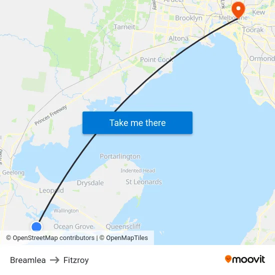 Breamlea to Fitzroy map