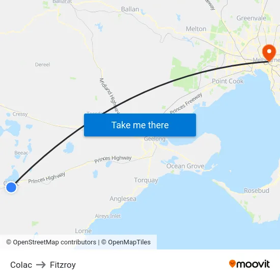 Colac to Fitzroy map