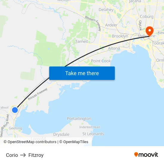 Corio to Fitzroy map