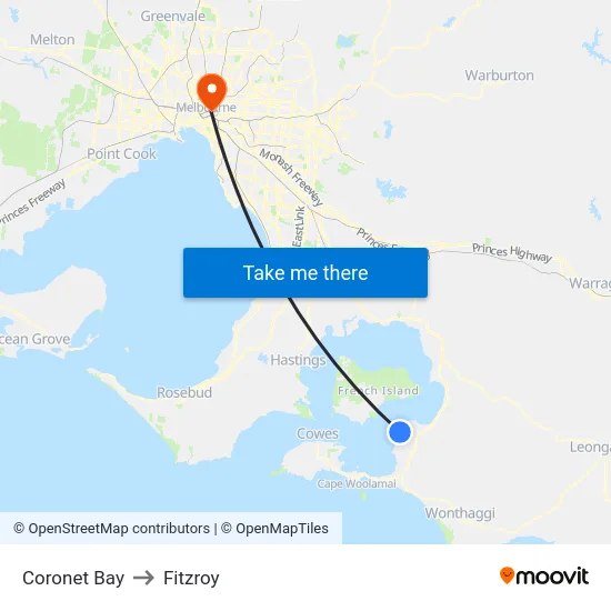Coronet Bay to Fitzroy map