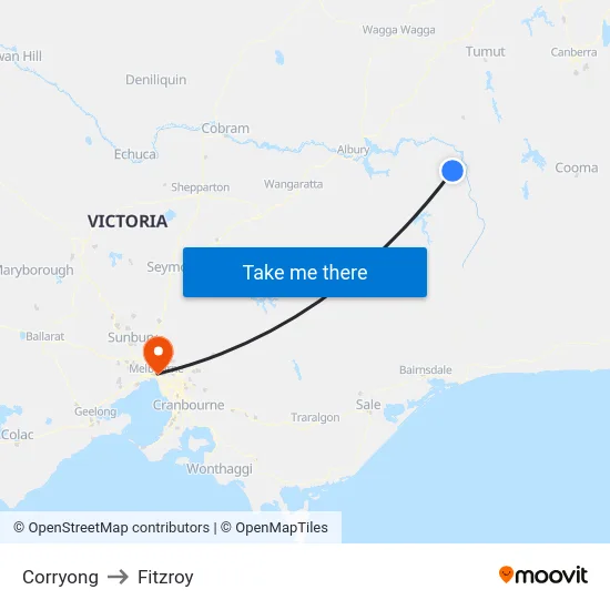 Corryong to Fitzroy map