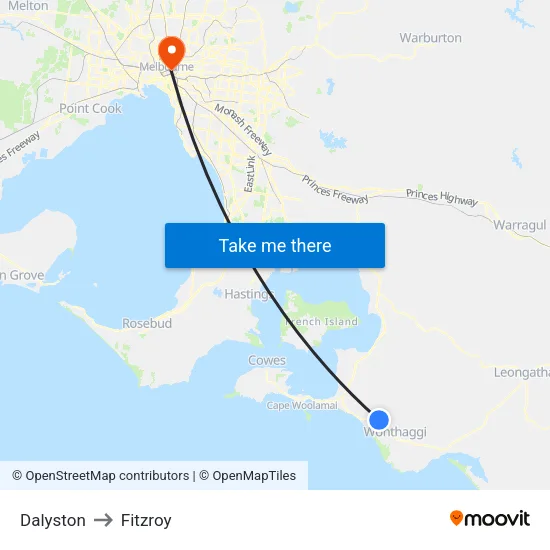 Dalyston to Fitzroy map