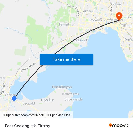 East Geelong to Fitzroy map