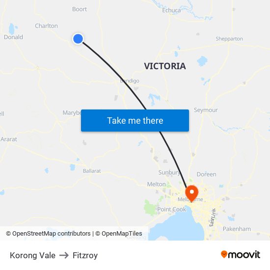 Korong Vale to Fitzroy map