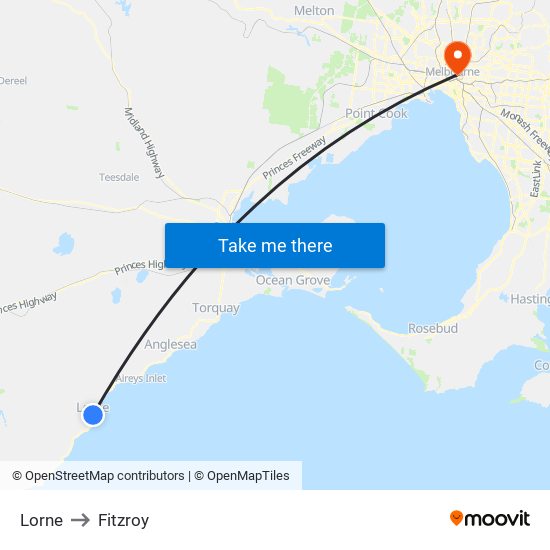 Lorne to Fitzroy map