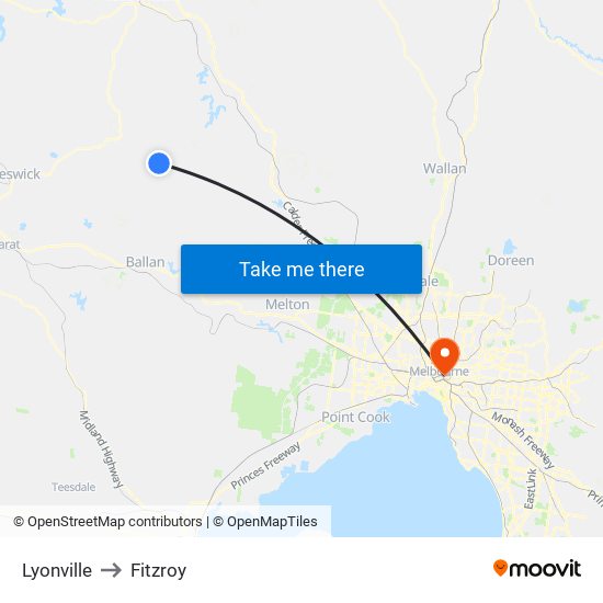 Lyonville to Fitzroy map