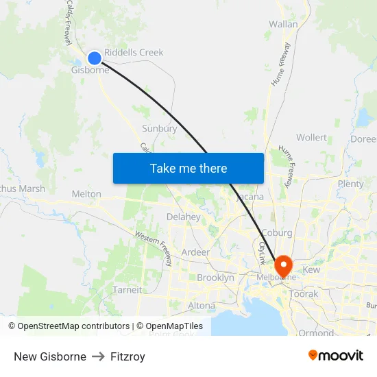 New Gisborne to Fitzroy map