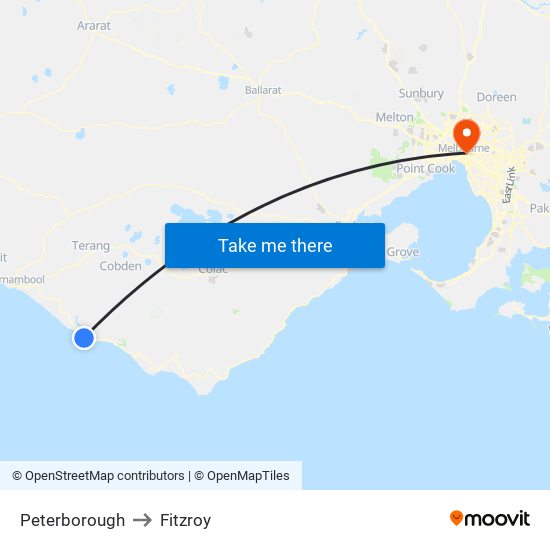 Peterborough to Fitzroy map