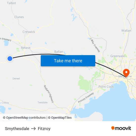 Smythesdale to Fitzroy map