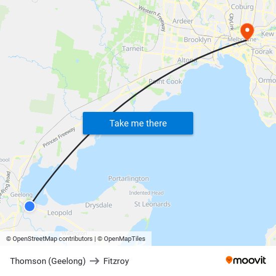 Thomson (Geelong) to Fitzroy map