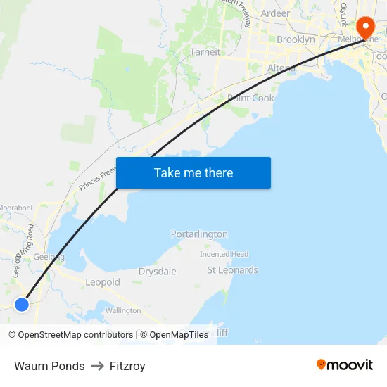 Waurn Ponds to Fitzroy map