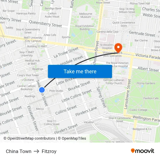China Town to Fitzroy map