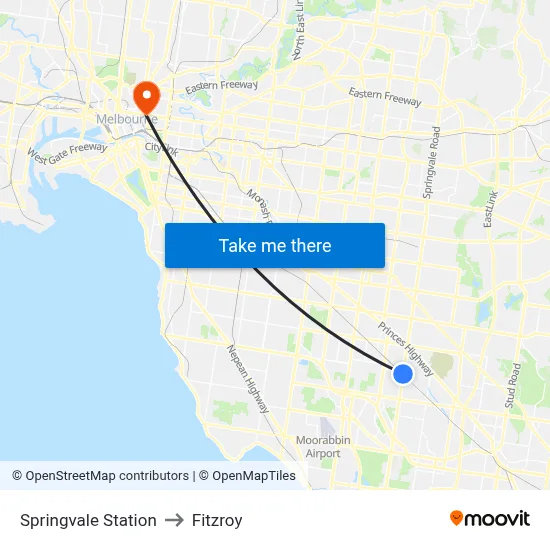 Springvale Station to Fitzroy map