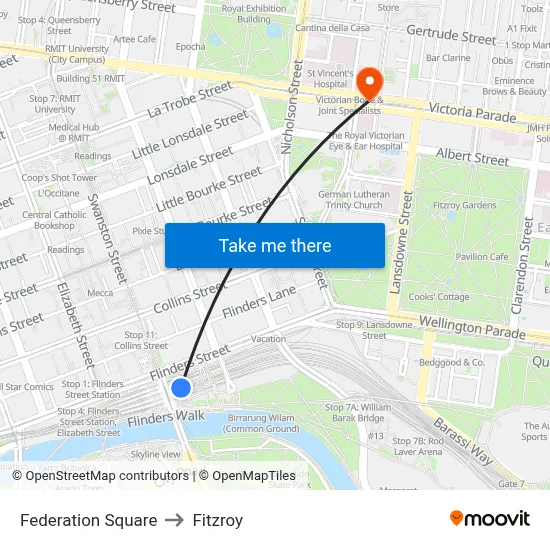 Federation Square to Fitzroy map