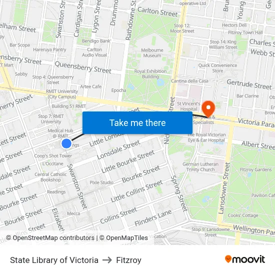 State Library of Victoria to Fitzroy map