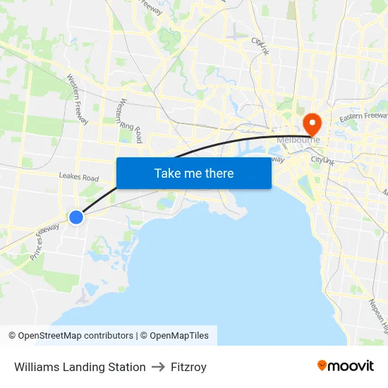 Williams Landing Station to Fitzroy map
