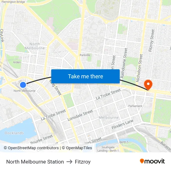 North Melbourne Station to Fitzroy map