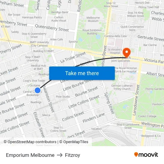 Emporium Melbourne to Fitzroy map