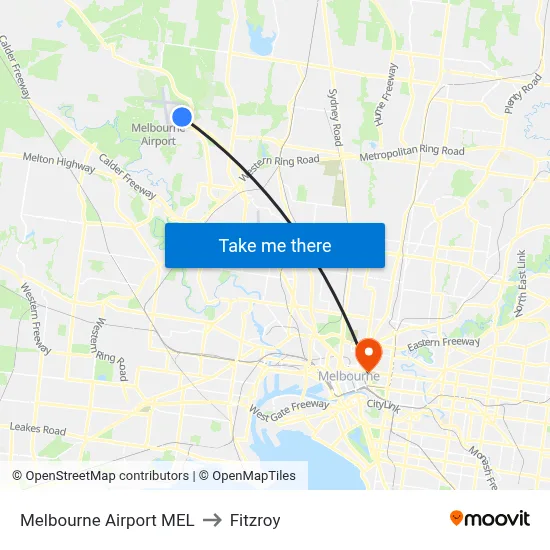 Melbourne Airport MEL to Fitzroy map