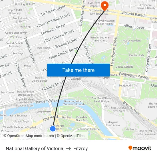 National Gallery of Victoria to Fitzroy map