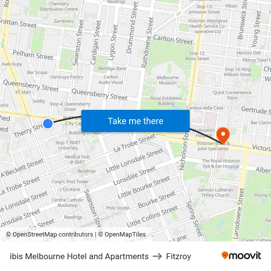 ibis Melbourne Hotel and Apartments to Fitzroy map