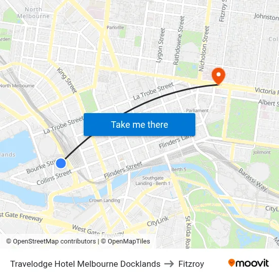 Travelodge Hotel Melbourne Docklands to Fitzroy map