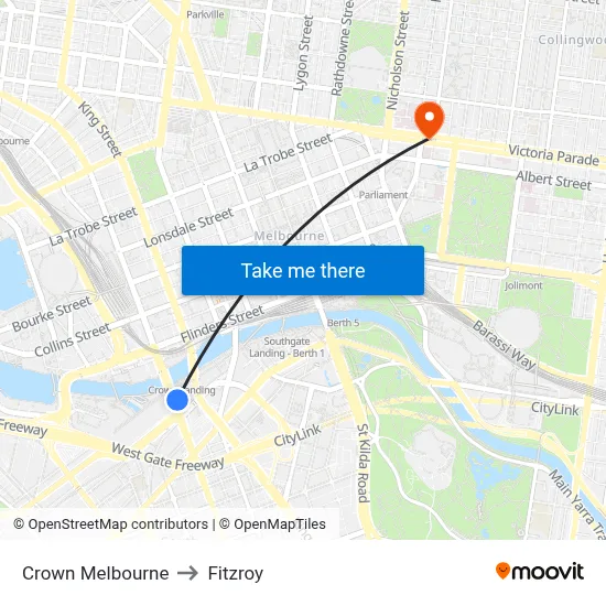Crown Melbourne to Fitzroy map