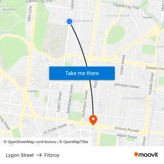 Lygon Street to Fitzroy map