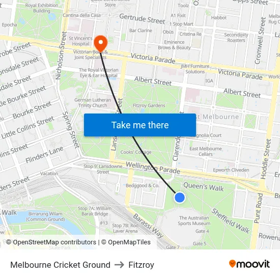 Melbourne Cricket Ground to Fitzroy map
