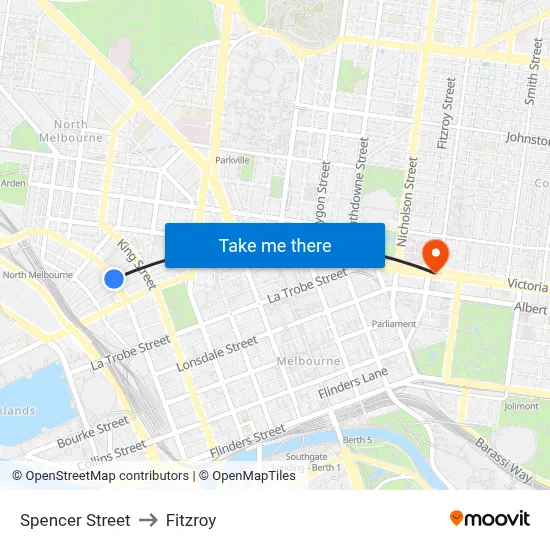 Spencer Street to Fitzroy map