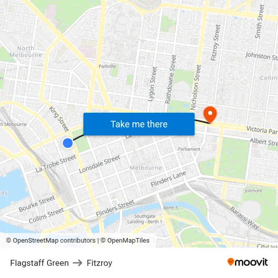 Flagstaff Green to Fitzroy map