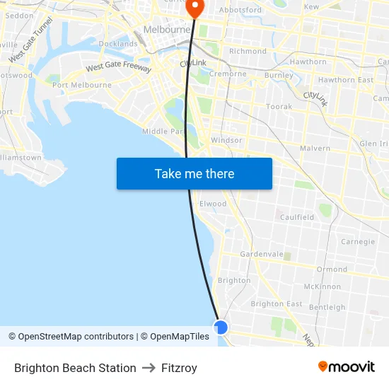 Brighton Beach Station to Fitzroy map