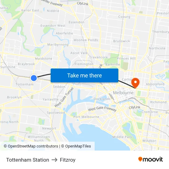 Tottenham Station to Fitzroy map