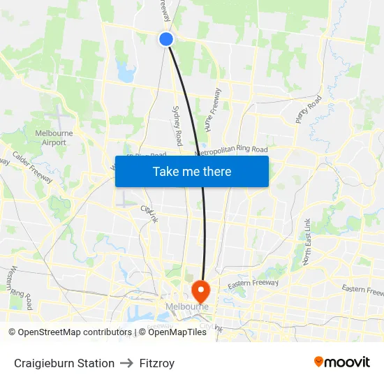 Craigieburn Station to Fitzroy map