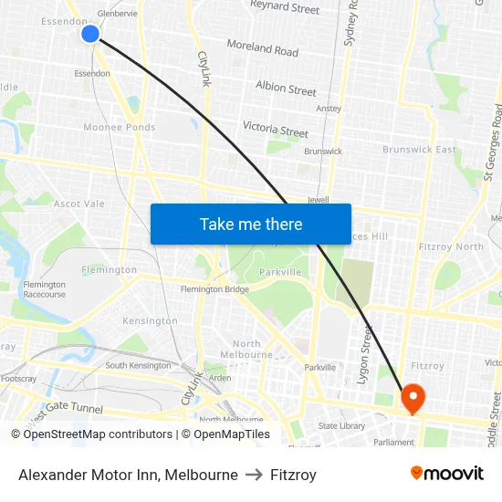 Alexander Motor Inn, Melbourne to Fitzroy map