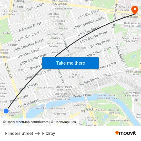 Flinders Street to Fitzroy map