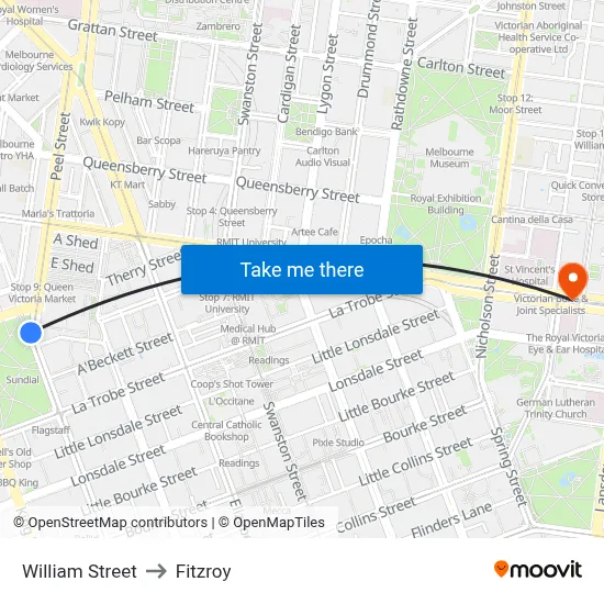 William Street to Fitzroy map
