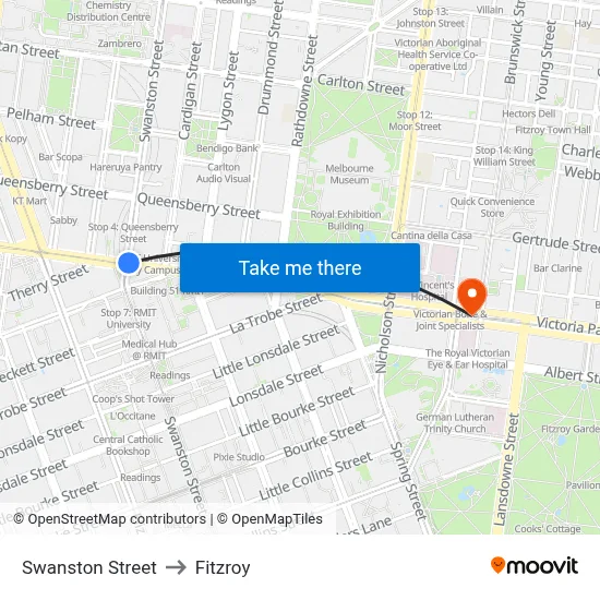 Swanston Street to Fitzroy map