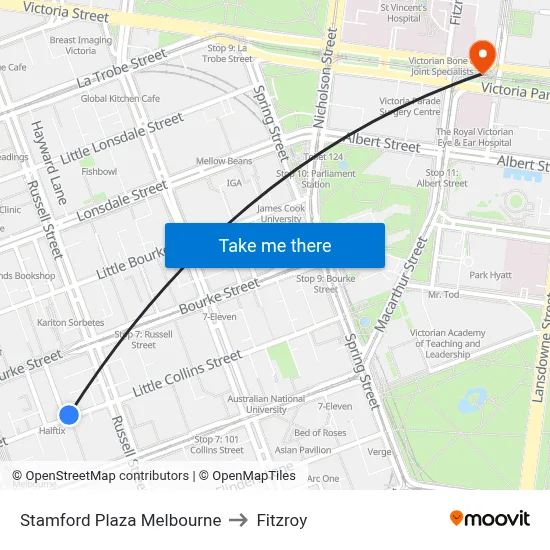 Stamford Plaza Melbourne to Fitzroy map