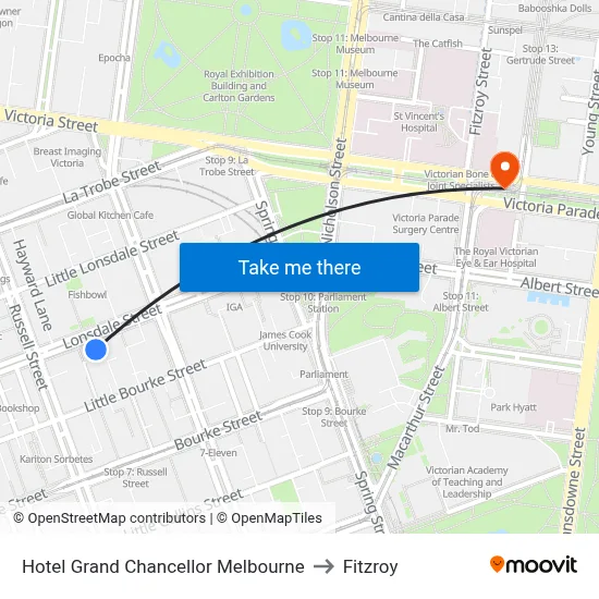 Hotel Grand Chancellor Melbourne to Fitzroy map
