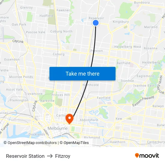 Reservoir Station to Fitzroy map