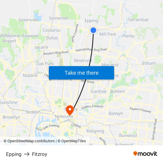 Epping to Fitzroy map