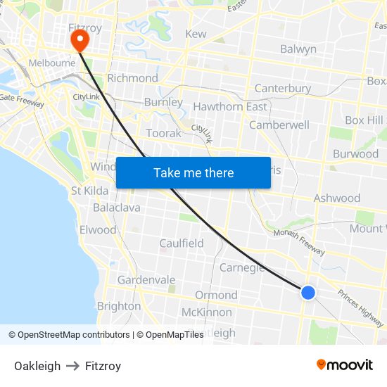 Oakleigh to Fitzroy map