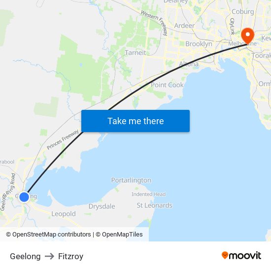 Geelong to Fitzroy map