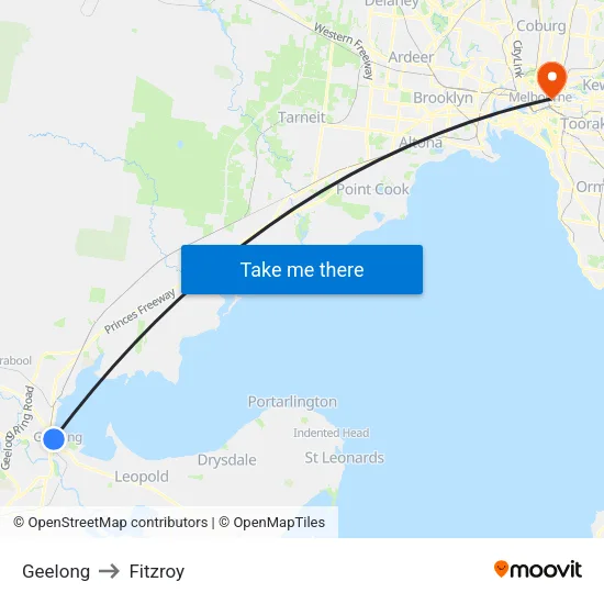 Geelong to Fitzroy map