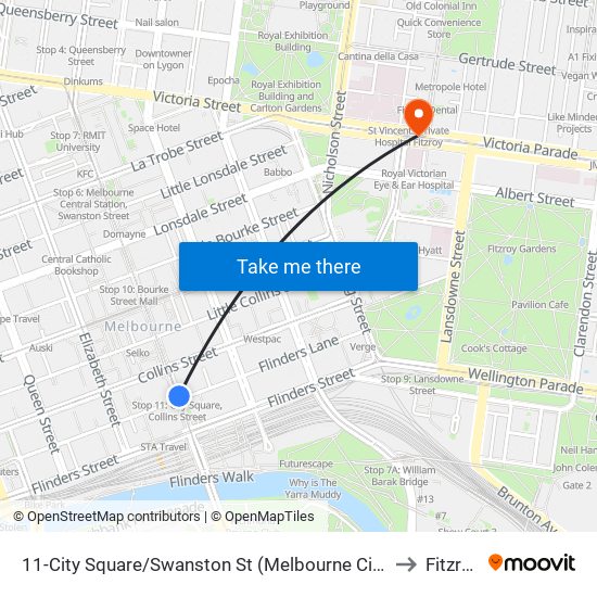 11-City Square/Swanston St (Melbourne City) to Fitzroy map